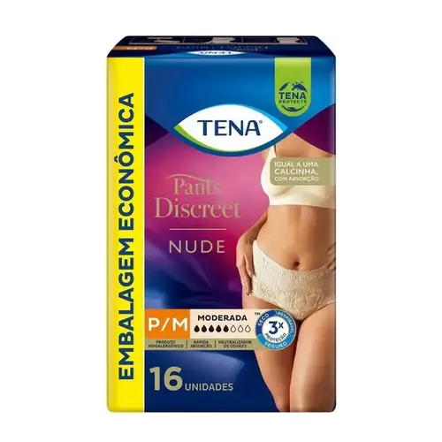 Roupa Íntima Descartável Tena Pants Discreet Nude para M 16 Unidades