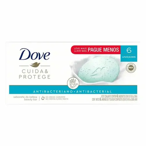 Kit Sabonete em Barra Dove Cuida e Protege Antibacteriano 6 Unidades 90g Cada