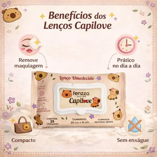 Lenço Umedecido Demaquilante Fenzza Skincare Capilove 25 Unidades