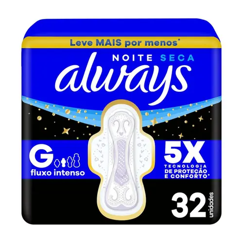 Absorvente Always Noites Tranquilas Seca G com Abas 32 Unidades