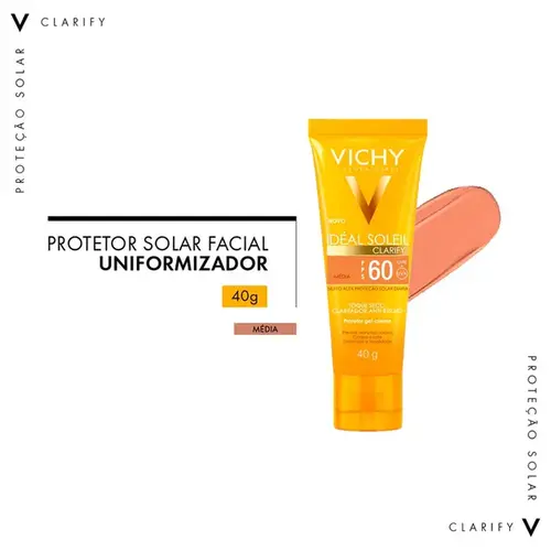Protetor Solar Facial Vichy Idéal Soleil Clarify Cor Média FPS60 40g