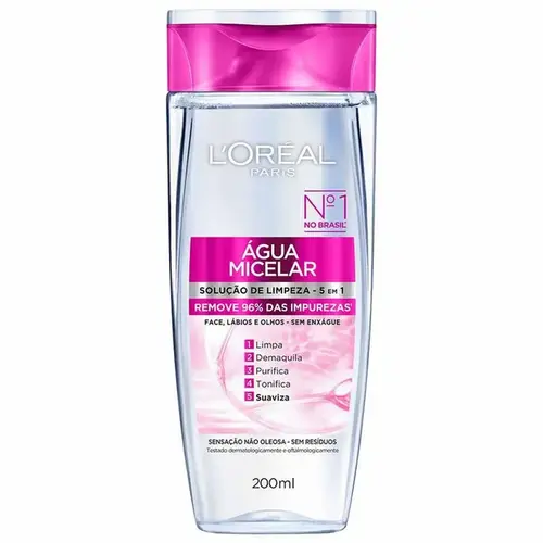 Água Micelar L'Oréal Paris - Limpeza 5 em 1 - 200ml
