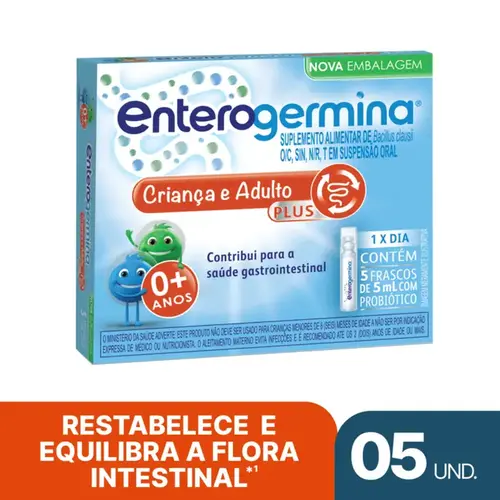 Probiótico Enterogermina Plus - 5 Frascos com 5ml