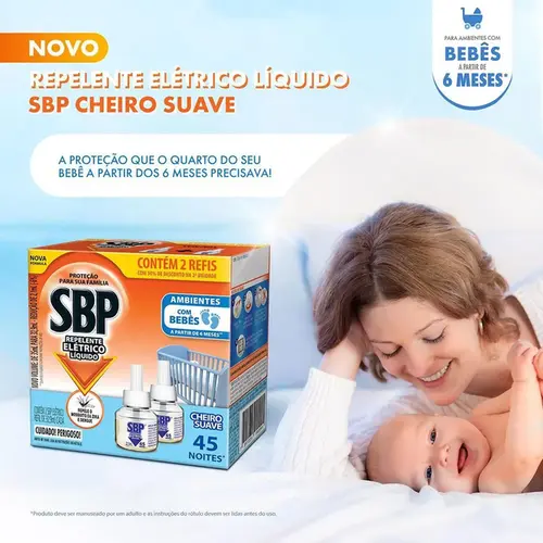 Refil Repelente Elétrico Líquido SBP - Cheiro Suave - 2 Refil de 32,9ml