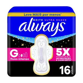 Absorvente Always Noites Cobertura Suave com Abas G 16 Unidades