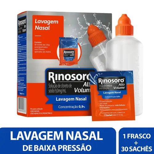 Rinosoro Alto Volume 0,9% - Solução Nasal com 30 Sachês + Frasco Aplicador