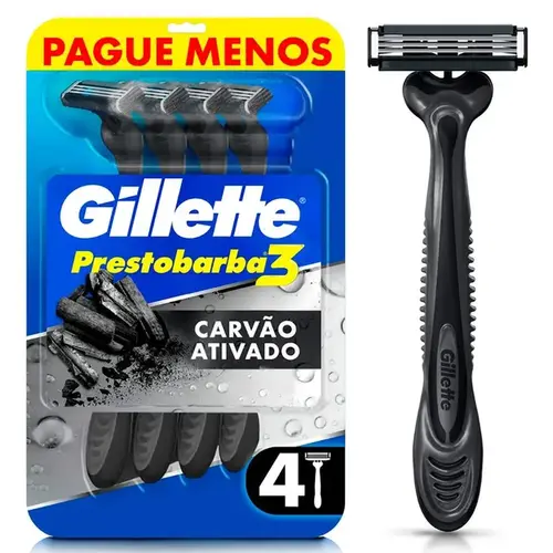 Aparelho Para Barbear Descartável Gillette Prestobarba3 Carbono 4 Unidades
