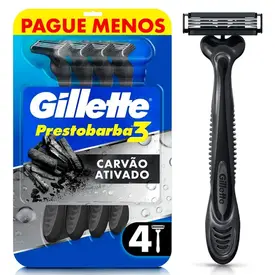 Aparelho Para Barbear Descartável Gillette Prestobarba3 Carbono 4 Unidades