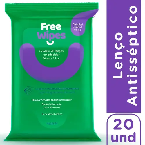 Lenço Umedecido Antisséptico Free Wipes 20 Unidades