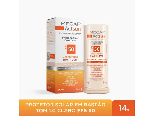 Protetor Solar Facial em Bastão Imecap Actsun Stick FPS 50 Cor 1.0 Claro 15g
